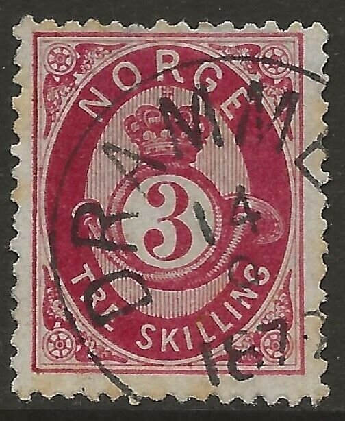 Norway 1872-75 Posthorn 3sk Carmine #18a Fine Used CV $16.00