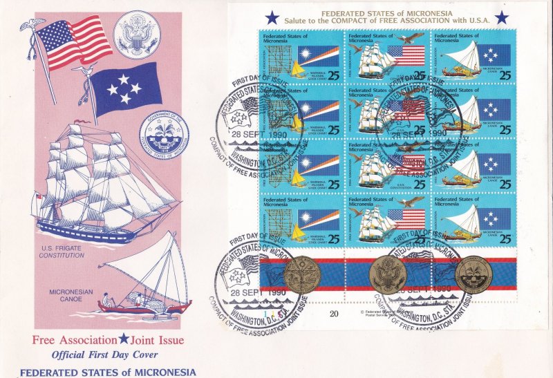 Micronesia # 124-126, Flags & Ships, Full Sheet, First Day Cover