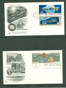 US 1569-70/1577-78 1975 2 U/A pairs on FDCs; Apollo Soyuz, banking & commerce