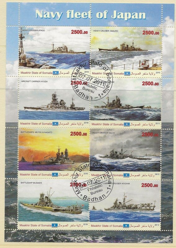 Thematic stamps Somalia 2010 Japanese Navy 8 value sheet used