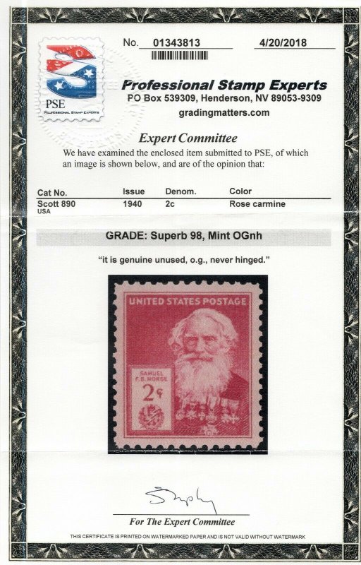 #890 w/PSE Cert. SMQ $50 (JH 4/14/2020) 