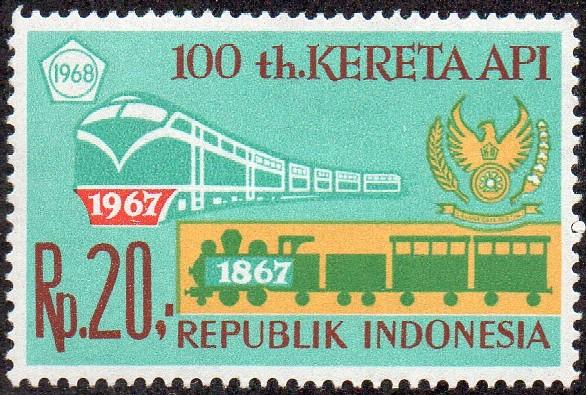 Indonesia 737 - Mint-NH - 20r Trains / Emblem (1968) (cv $0.85)