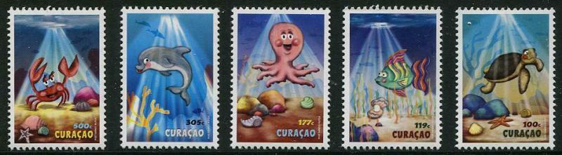 HERRICKSTAMP NEW ISSUES CURACAO Sc.# 205-09 Youthcare 2014 Cartoon Turtle, Fish