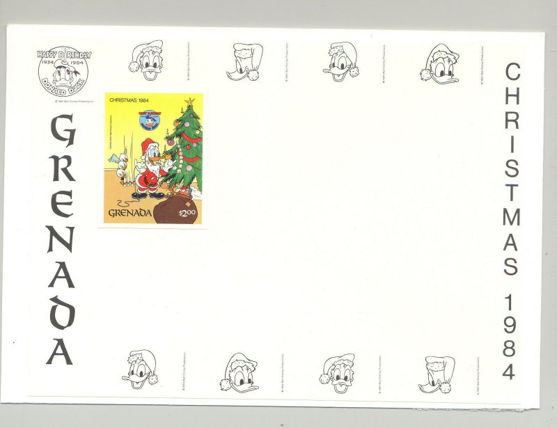 Grenada #1245 Disney Christmas 1v Imperf Proof Attached to M/S Background