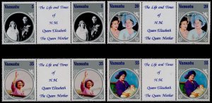 Vanuatu 392-5 gutter pairs MNH Queen Mother 85th Birthday, Royalty