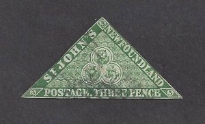 Canada NEWFOUNDLAND # 3 USED 3d TRIANGLE THICK PAPER WITH MESH BS26916