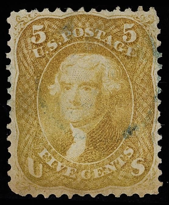 Scott#: 67b - George Washington 5¢ 1861 single stamp light black cancel w/PSAG
