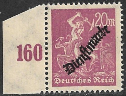 GERMANY 1923 20m MINERS Overprinted OFFICIAL Sc O22 MNH