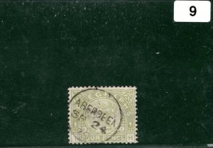 GB QV TELEGRAPHS Stamp SG.T5 4d Sage-Green ABERDEEN 1879 CDS Used c£125+ WHITE9