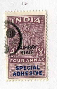 INDIA; 1950s early GVI Bombay State Revenue fine used 4a. value