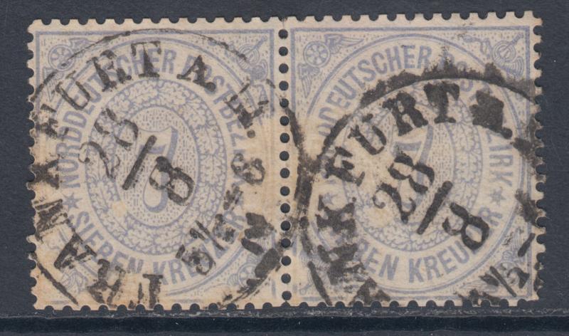 North German Confederation Sc 22 used 1869 7kr ultra Numeral, horiz pair, F-VF