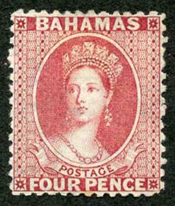 Bahamas SG27 4d dull rose Wmk Crown CC Perf 12.5 ironed-out crease M/M