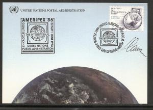 UN 1986 Show Card AMERIPEX '86 signed by Slania