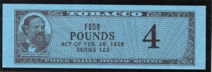 Springer TF1061, Series 123, 1953, 4 Pounds, Tobacco Stamp, MNH, USA