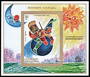 Ajman Michel Block 302B, MNH imperf,Baron Munchhausen Adventures souvenir sheet