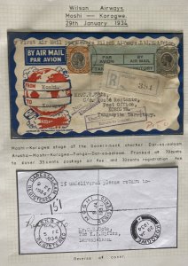 1934 Moshi Tanganyika First Flight Airmail Cover To Korogwe Wilson Airways