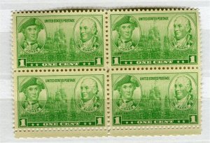 USA; 1937 early Army Heroes issue fine MINT MNH unmounted 1c. BLOCK of 4