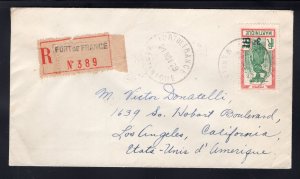 Martinique 1929 Fort-de-France to Los Angeles Registered 3f on 5f, Scott 126