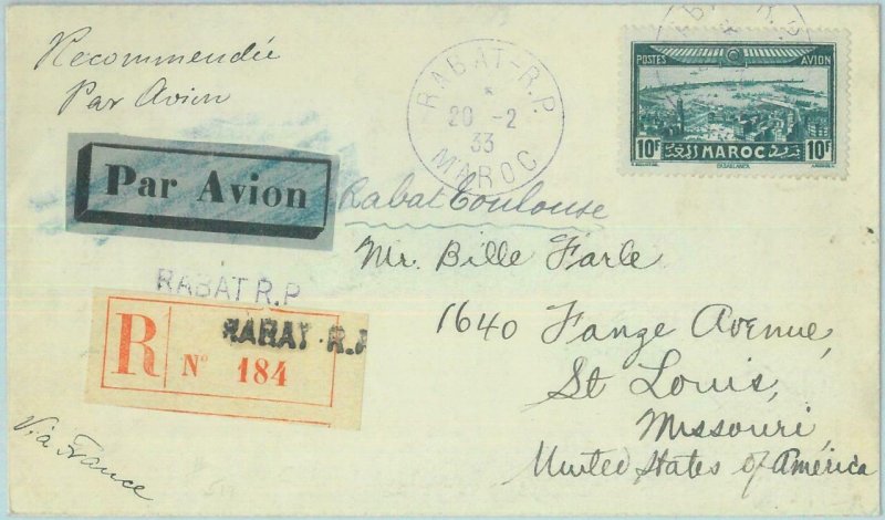 89642 - MOROCCO Maroc - Postal History -Airmail REGISTERED COVER to the USA 1933