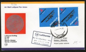 Mexico 1975 Mexico City - Nassau Bahamas Lufthansa Aeroplane First Flight Car...