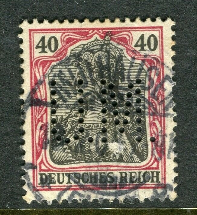 GERMANY; Early 1900s Germania issue fine used value + PERFIN , 40pf.