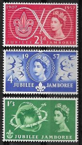 Great Britain # 334-336  Scout Jamboree  1957  (3) Mint NH