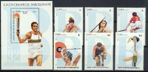 CUBA  Sc# 3294-3300  BARCELONA SUMMER OLYMPIC GAMES Cpl set of 6 + SS   1991 MNH