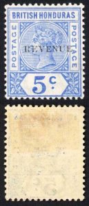 British Honduras SG66 QV 5c opt REVENUE (12 mm) M/M (hinge remainder)