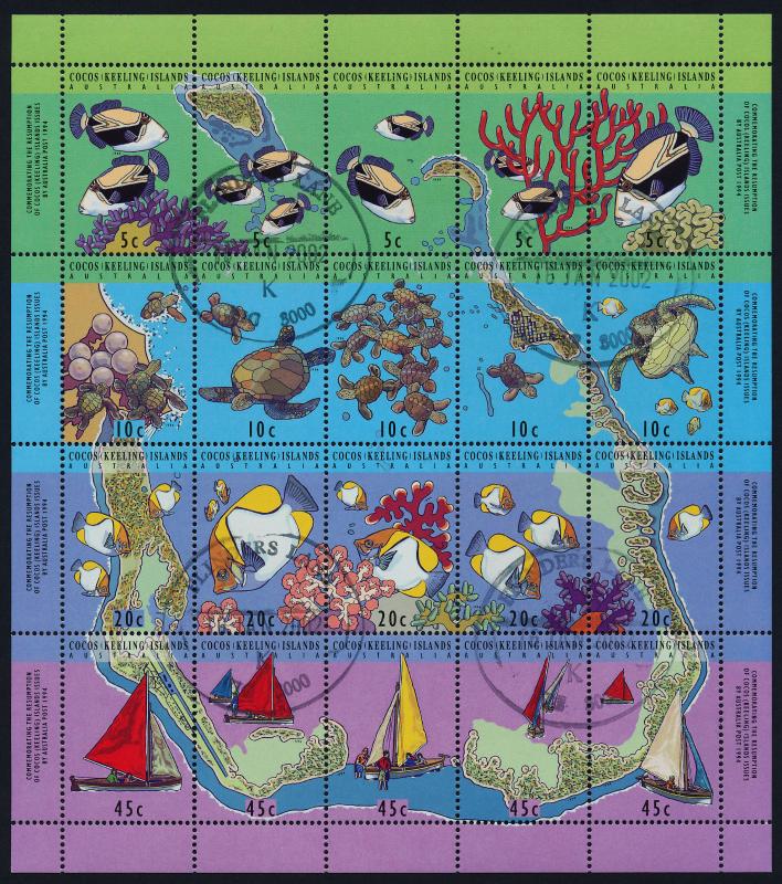 Cocos Islands 292f used - Marine Life, Boats, Map, Fish, Turtle