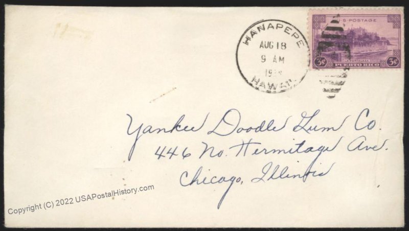 Hawaii USA 1938 HANAPEPE Territorial Mail Cover 109200