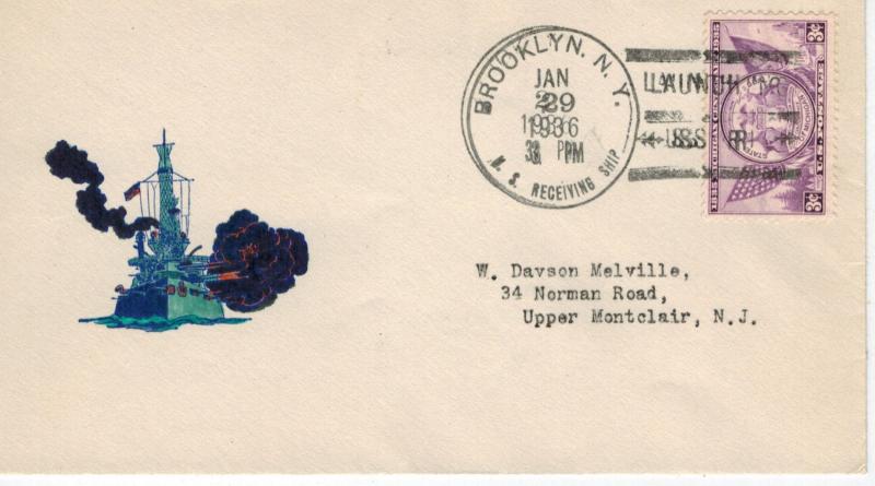 1936 Naval Cancel US Receiving Ship Brooklyn NY + Launch + #790 Battleship Cache