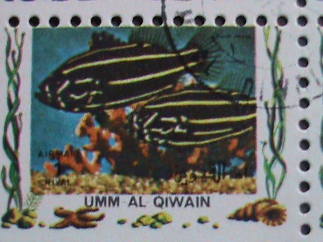 ​UMM AL QIWAIN-1973 LOVELY TROPICAL FISHES-CTO MINI SHEET VERY FINE