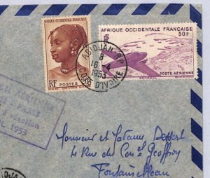 IVORY COAST First Flight Cover Abidjan-Paris 1953 France Cols {samwells}YZ307