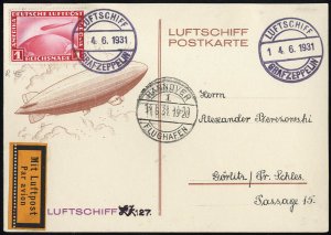 Germany, Zeppelin Flights #Si. 111Ab, 1931 Hannover Flight card, with preprin...