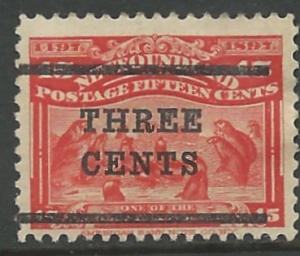 Newfoundland #129 Seals - surcharged THREE CENTS  (1) Unused VLH