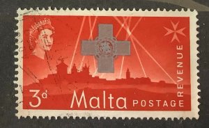 Malta 1957 Scott 264 used - 3p,  QEII & George Cross to Malta