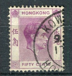 HONG KONG; 1938-40s early GVI Portrait issue fine used Shade of 50c. value