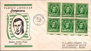 FDC 1940 SC #879 Linprint Cachet - Bardstown, Ky - Block Of 6 - F72059