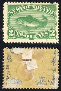 Newfoundland 1880 SG46 2c yellow-green Mint (paper adhered to reverse)