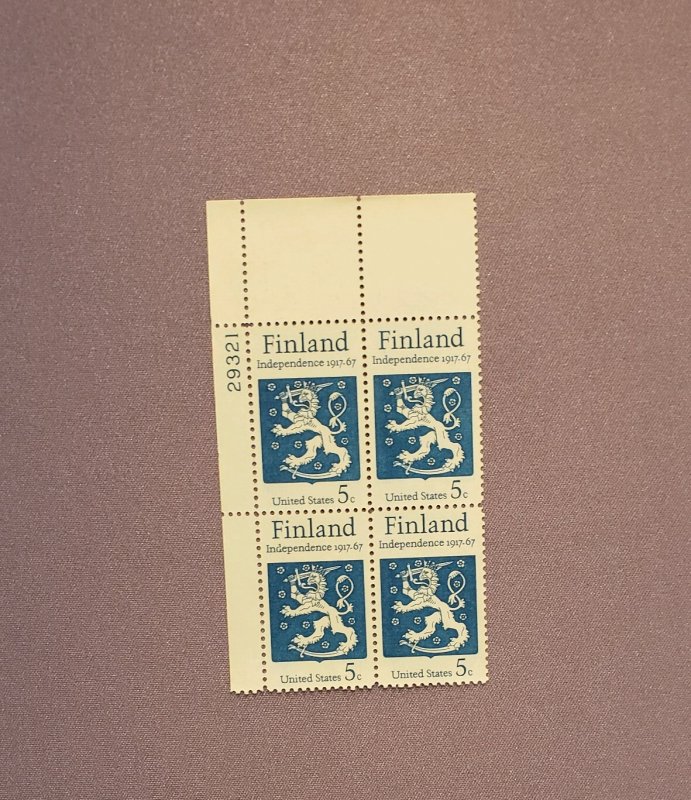 1334, Finland, Plate Block UL, Mint OGNH, CV $2.00