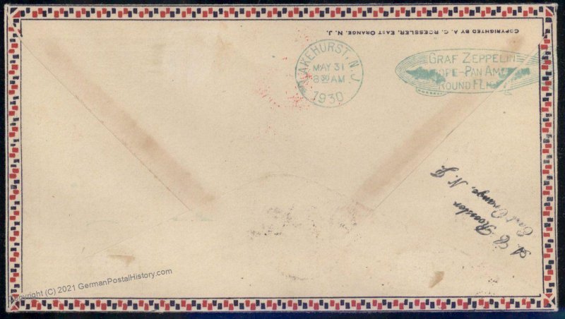 Spain Germany 1930 Graf Zeppelin Seville Si58B Pompton Lakes NJ Flown Cov 100817