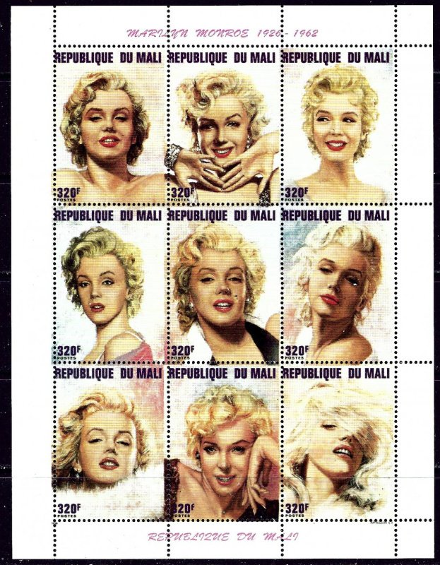 Mali 791 MNH Marilyn Monroe sheet of 9 (ha1499)