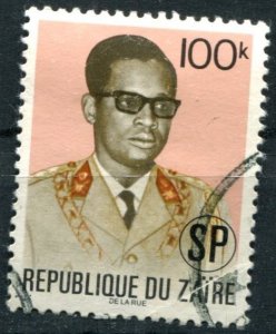 Zaire Sc#O17 Used, 100k tan & multi, coat of arms and General Mobutu (1975)