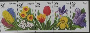 USA 1993,  29c Garden Flowers, bklt Strip MNH # 2764a