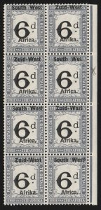 SOUTH WEST AFRICA 1923 setting III Postage Due 6d block, error 'Wes'. MNH **. 