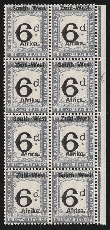 SOUTH WEST AFRICA 1923 setting III Postage Due 6d block, error 'Wes'. MNH **. 