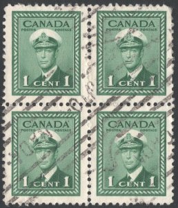 Canada SC#249 1¢ King George VI in Naval Uniform Block of Four (1942) Used