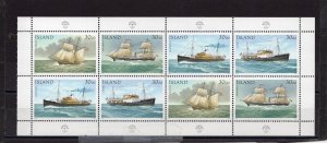 ICELAND 1991 SHIPS SHEET OF 8 STAMPS MNH