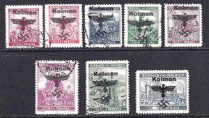 BOHEMIA & MORAVIA KOLMEN EAGLE OVERPRINTS x8 DIFFERENT CDS F/VF TO VF SOUND