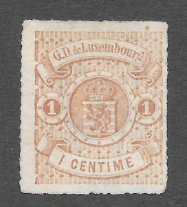 Luxembourg Scott 13 Unused NG - 1865 1c Coat of Arms, Rouletted - SCV $200.00
